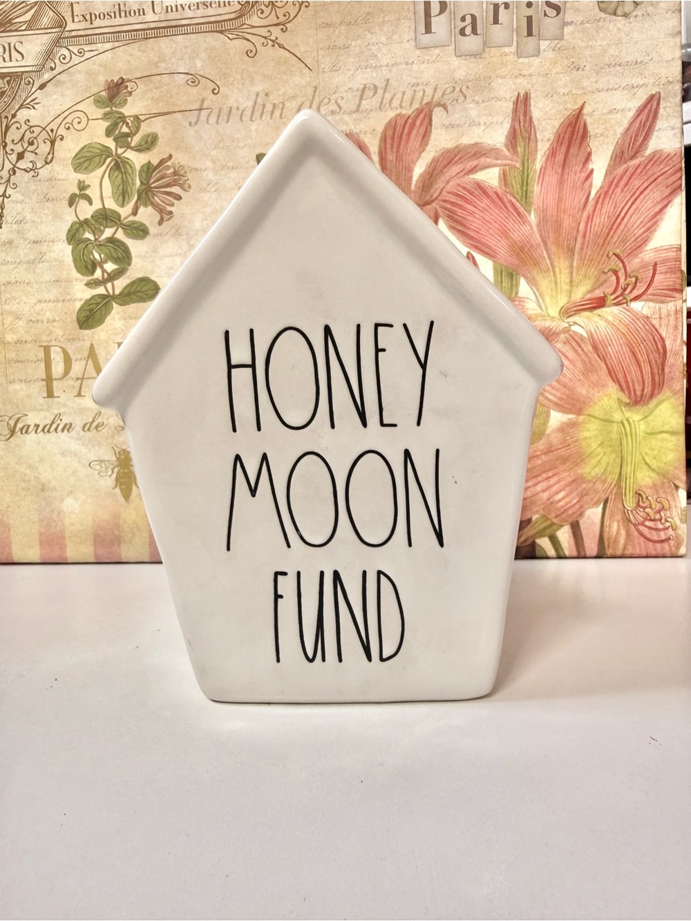 Rae Dunn White Ceramic Bank with Black Logo